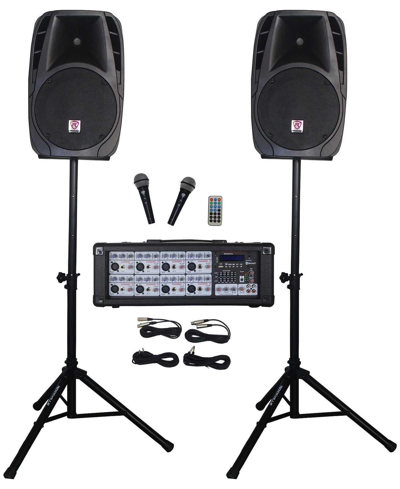 Small Audio System (2 Speakers w/ 2 Stands and 1 Mixer)